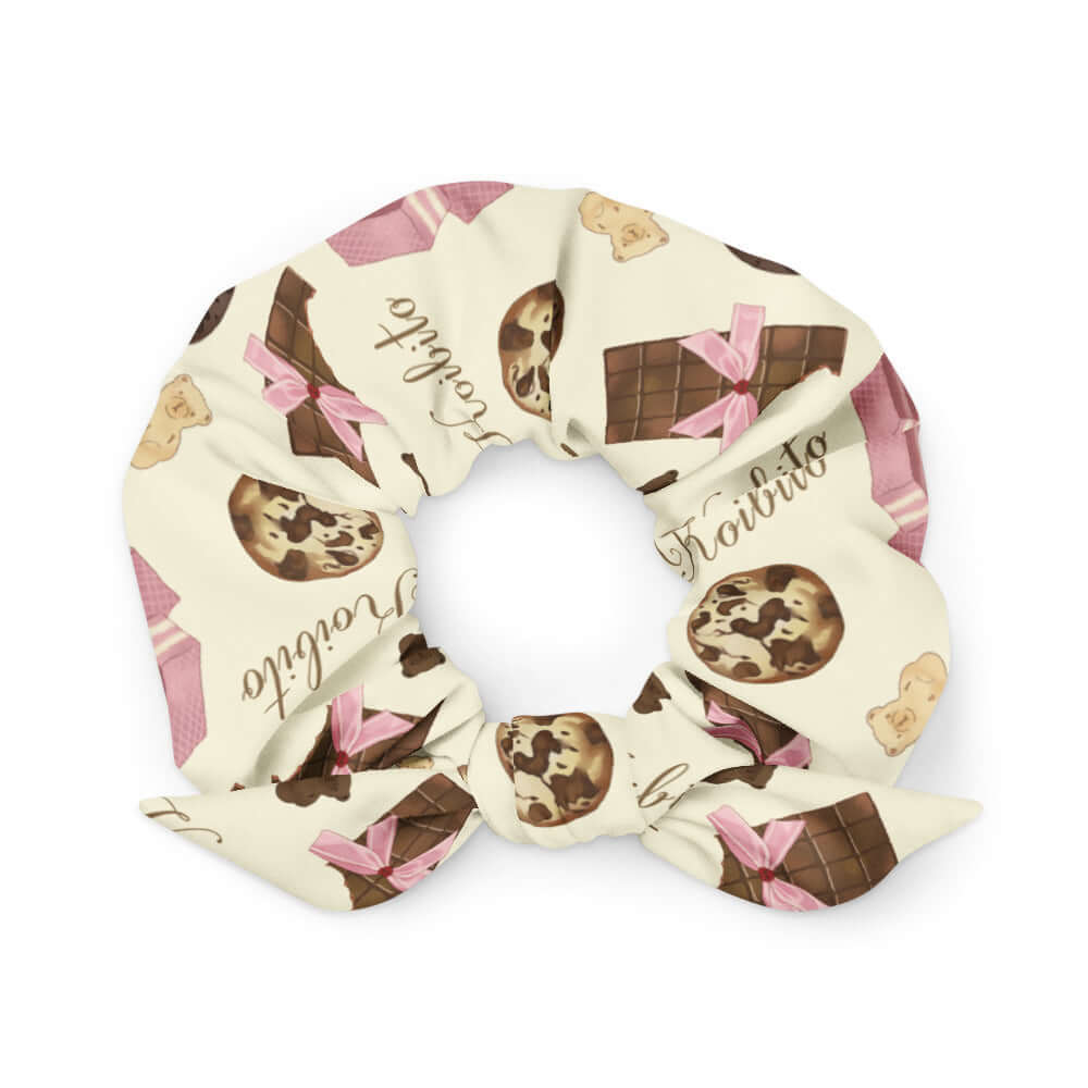 Trendy Royal Cookie Scrunchie featuring chocolate and cookie prints, perfect for adding style to any outfit.