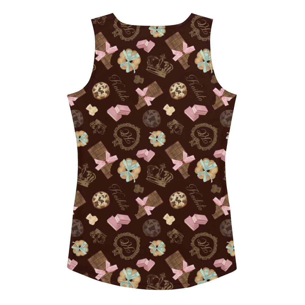 Stylish Royal Cookie Tank Top featuring a playful chocolate design, perfect for a fun day out.