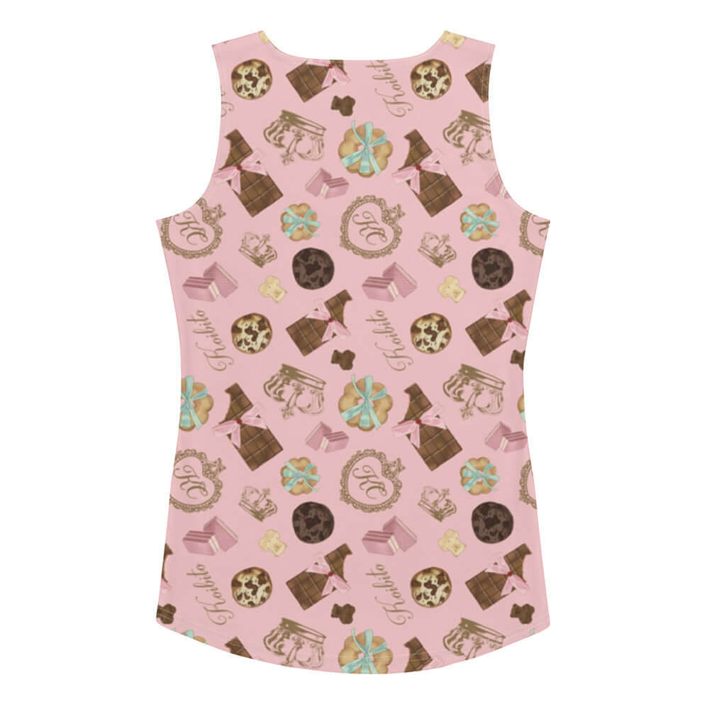 Playful Royal Cookie Tank Top featuring a fun chocolate pattern, perfect for a stylish summer look.