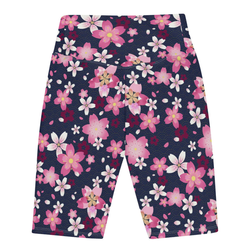Sakura Biker Shorts feature a floral design, perfect for spring workouts or casual outings. Get moving in style!