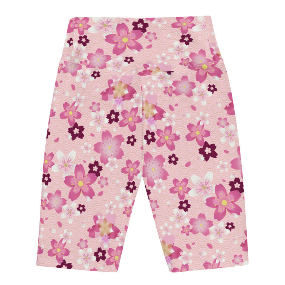 Sakura Biker Shorts featuring a vibrant floral print, perfect for workouts and springtime jogs.