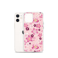 Sakura iPhone® Clear Case featuring a floral design, offering protection against scratches and dirt. Perfect for style!