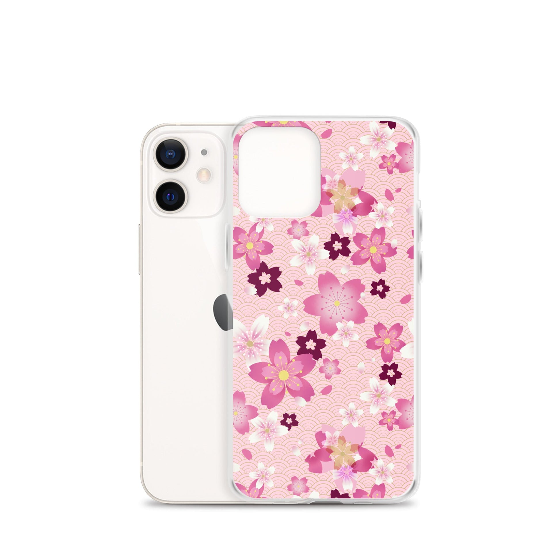 Sakura iPhone® Clear Case featuring a floral design, offering protection against scratches and dirt. Perfect for style!