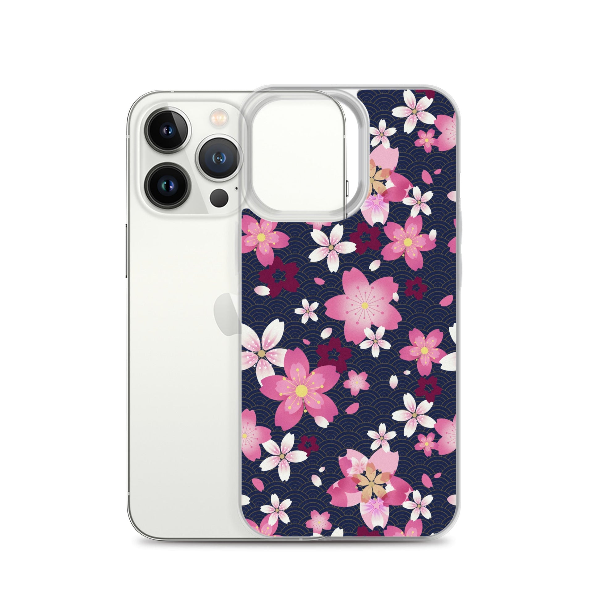 Sakura iPhone® Clear Case features a floral design, offering protection from scratches and easy access to ports.