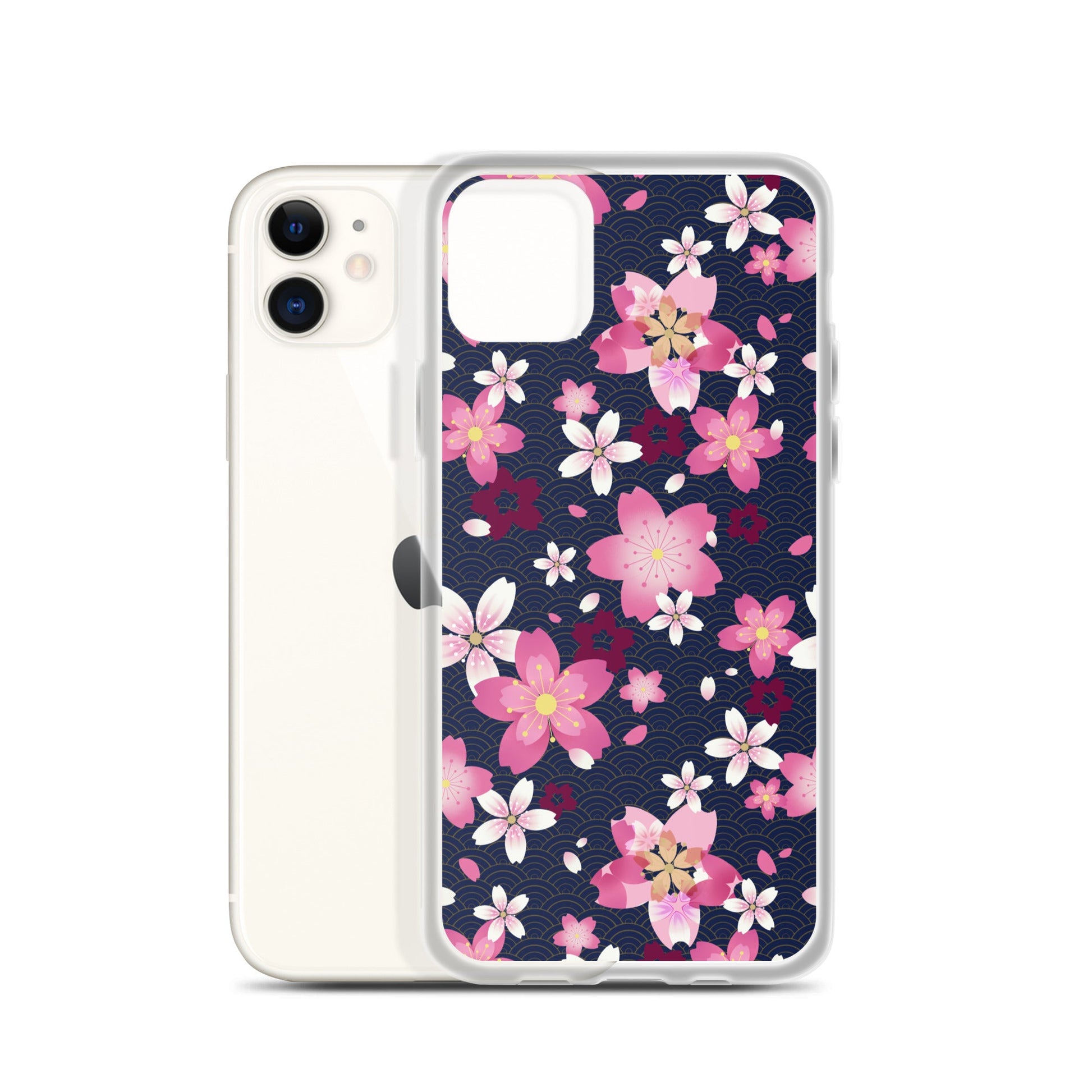 Stylish Sakura iPhone® Clear Case featuring vibrant cherry blossoms, providing protection against scratches and dirt.