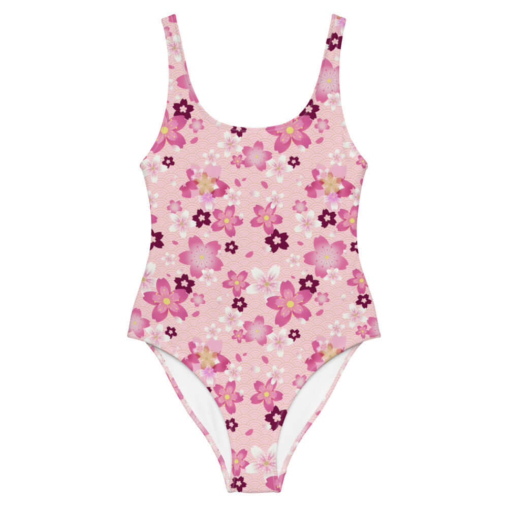 Sakura One-Piece Swimsuit features a floral design, perfect for showcasing your style at the beach or pool.