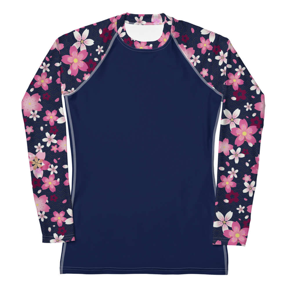 Sakura Rash Guard featuring a stylish floral design, perfect for active wear and sun protection.