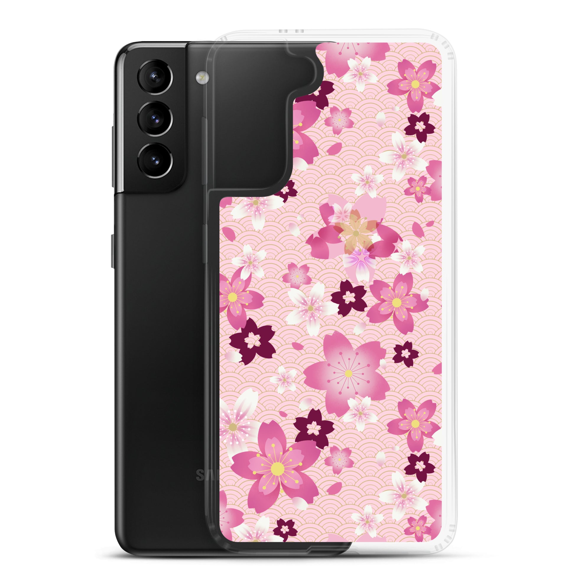 Sakura Samsung® Clear Case featuring a vibrant floral design, perfect for kawaii aesthetics and everyday protection.