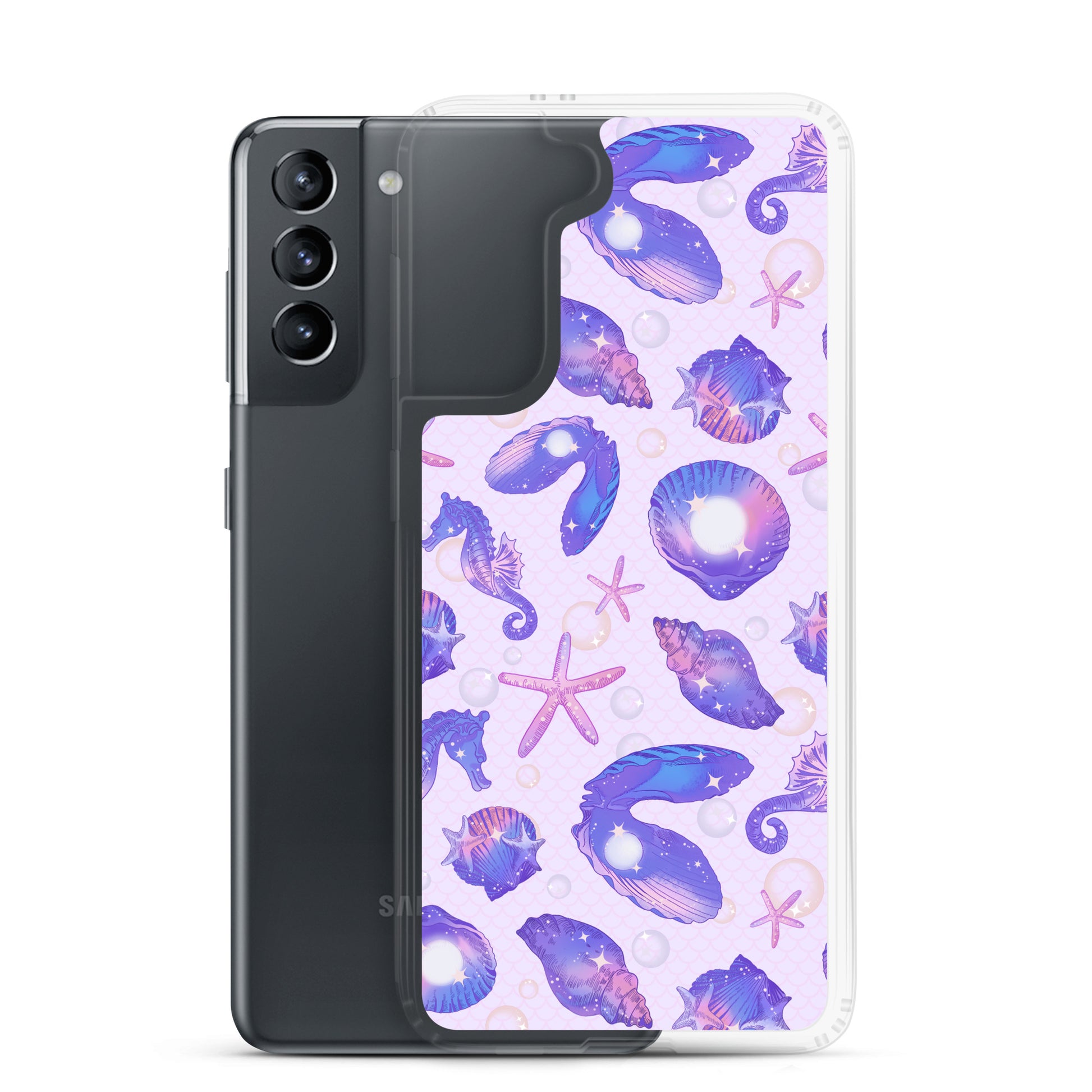 Protect your phone with the Sea Princess Samsung® Clear Case, featuring beautiful seashells and vibrant colors.