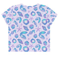 Colorful Sea Princess Crop Top featuring seashells and starfish, perfect for summer outings and beachwear.