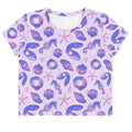 Pretty Sea Princess Crop Top featuring vibrant sea-themed prints, perfect for summer beach outings or gym sessions.