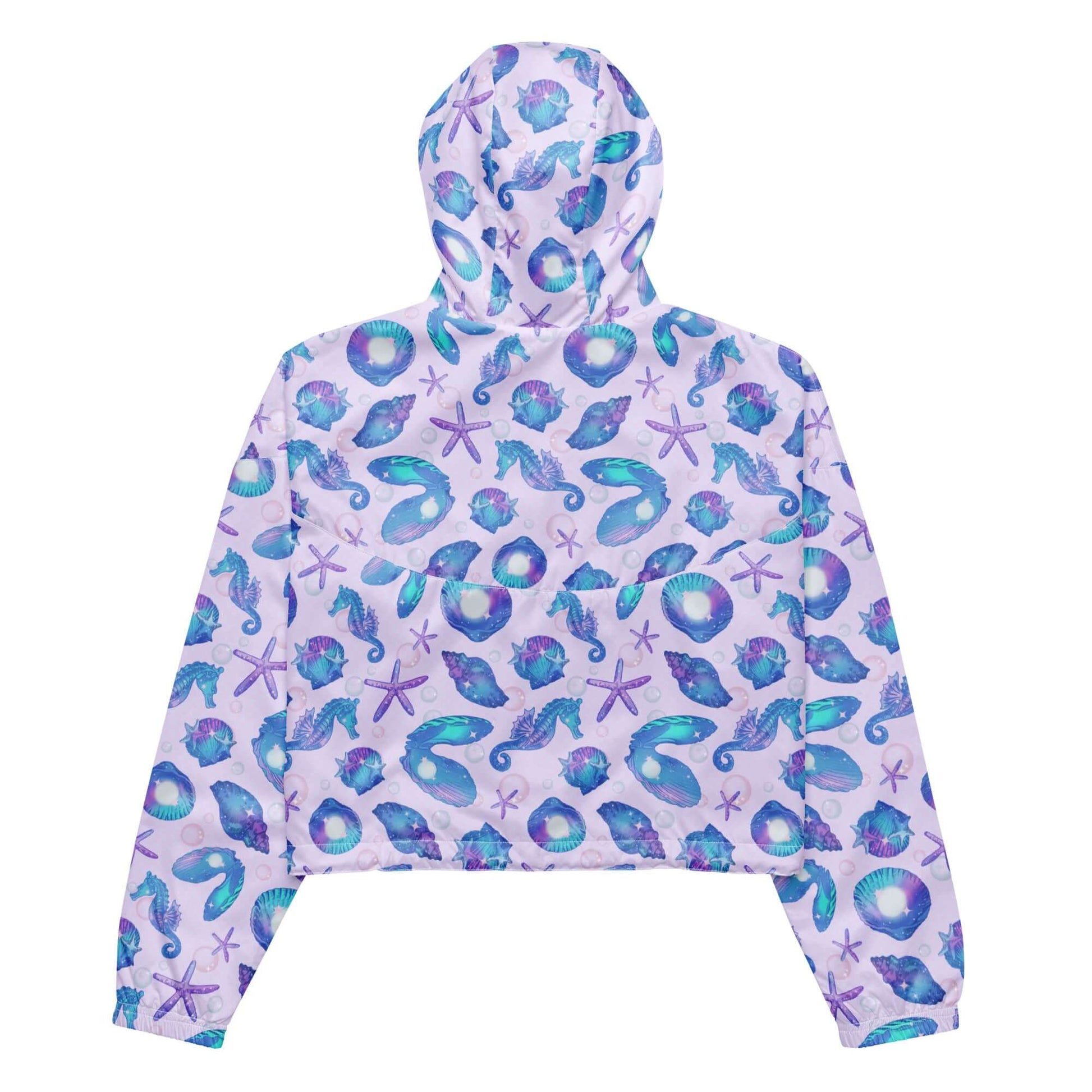 Lightweight and waterproof, the Sea Princess cropped windbreaker features a fun ocean print, perfect for adventures.