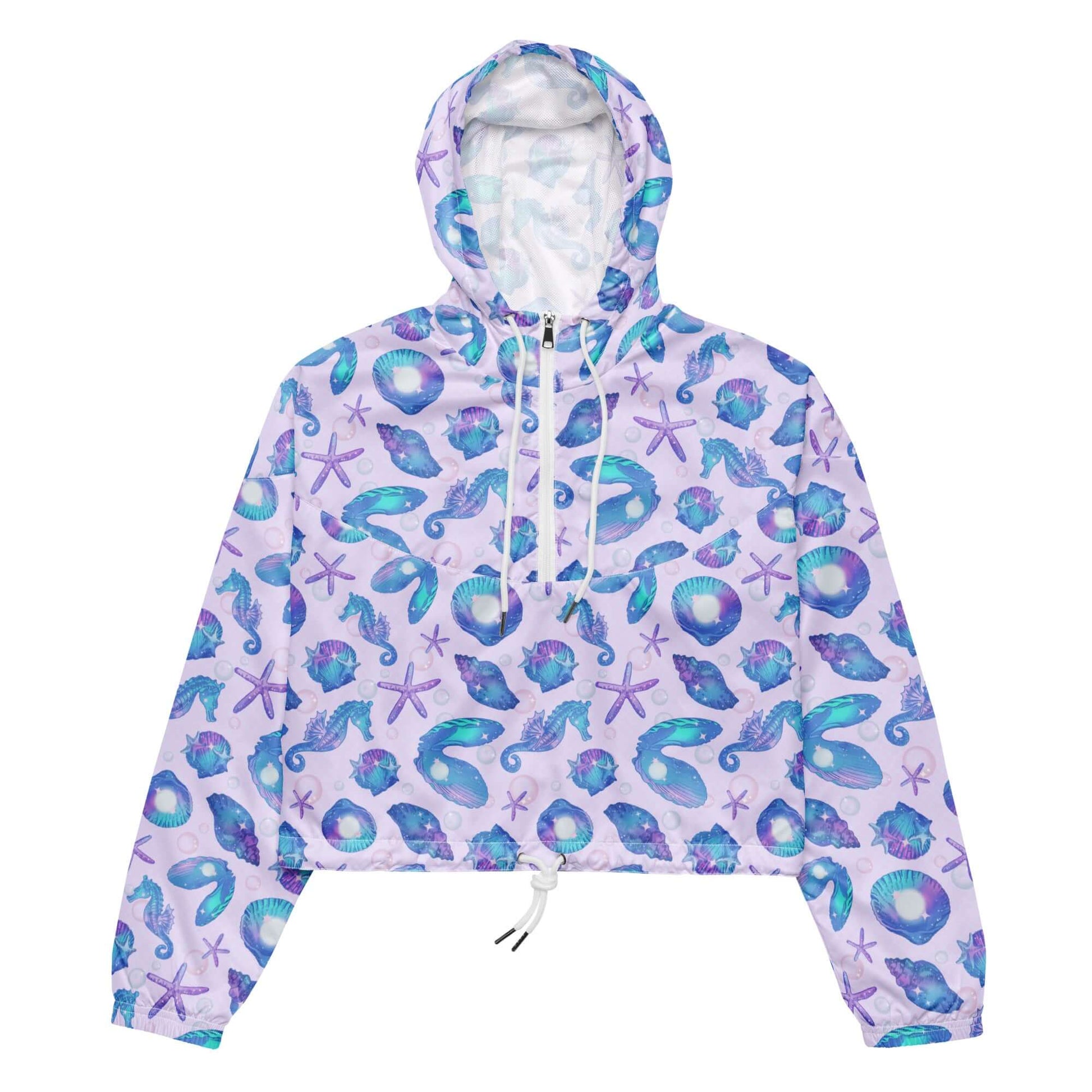 Lightweight and stylish, the Sea Princess cropped windbreaker features a vibrant marine design perfect for adventures.