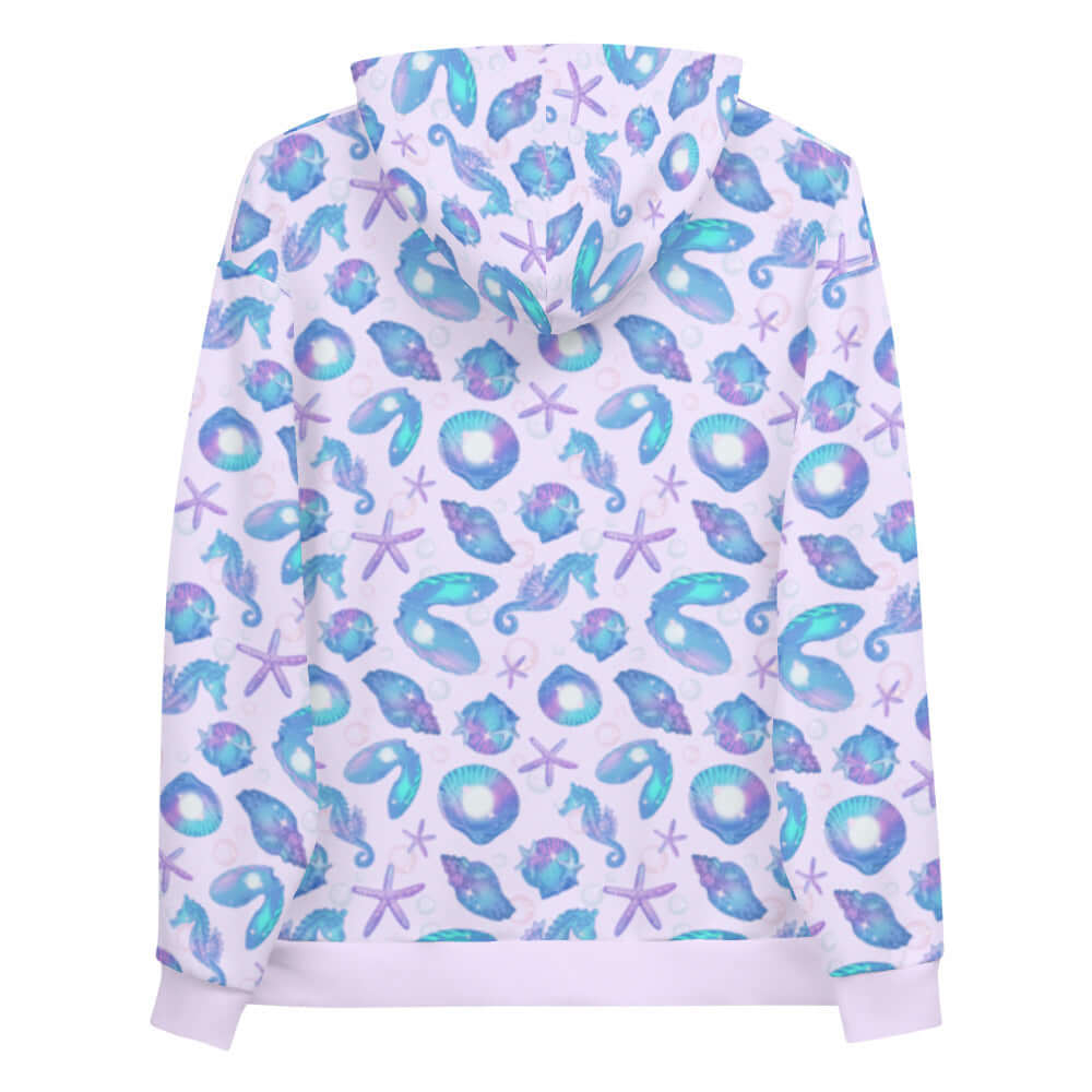 Colorful Sea Princess Hoodie featuring an all-over seashell print, perfect for cozy winter comfort.