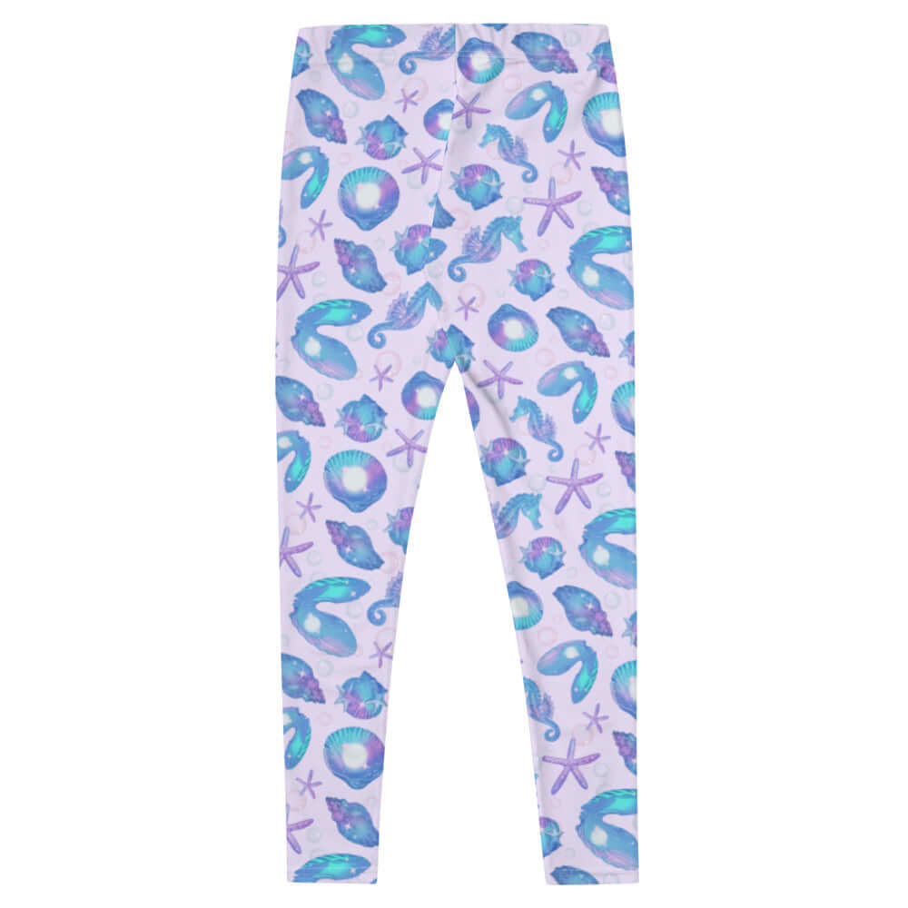 Stylish Sea Princess Leggings featuring seashells and stars, perfect for a mermaid-inspired look. Shine with comfort!