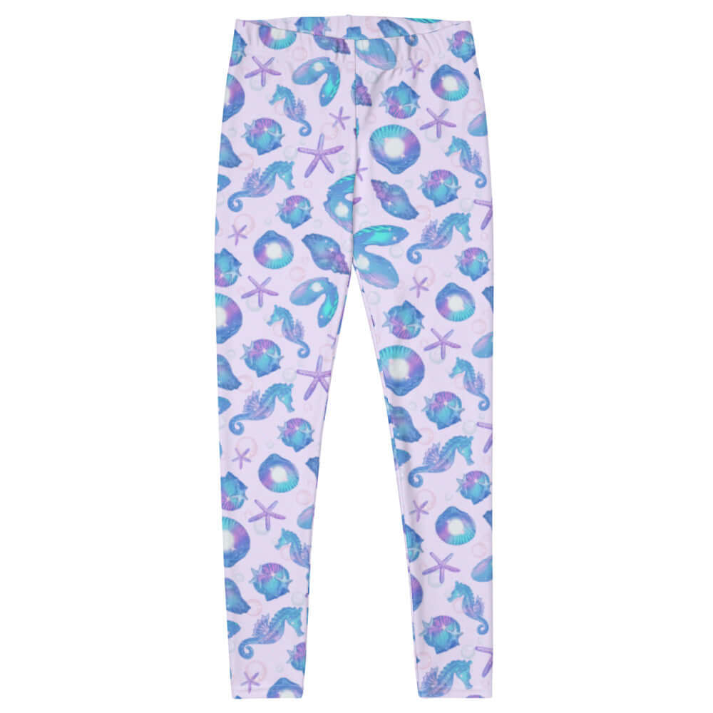 Stylish Sea Princess Leggings with seashell and starfish design, perfect for feeling like a mermaid.