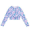 Sea Princess Long-sleeved Crop Top features a vibrant seashell design, perfect for eco-friendly athleisure and swimming.
