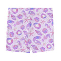 Colorful Sea Princess Shorts featuring seashells and seahorses, perfect for beach runs and summer style.