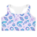 Stylish Sea Princess Sports bra features a vibrant ocean-inspired design, perfect for workouts and staying dry.