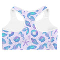 Stylish Sea Princess Sports bra featuring a vibrant seashell design, perfect for dry and comfortable workouts at sea.