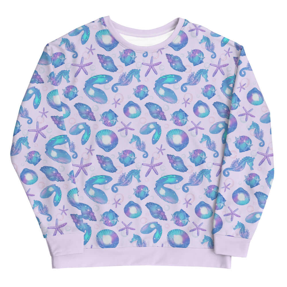 Colorful Sea Princess Sweatshirt featuring seashells and starfish, perfect for mermaid vibes and stylish comfort.