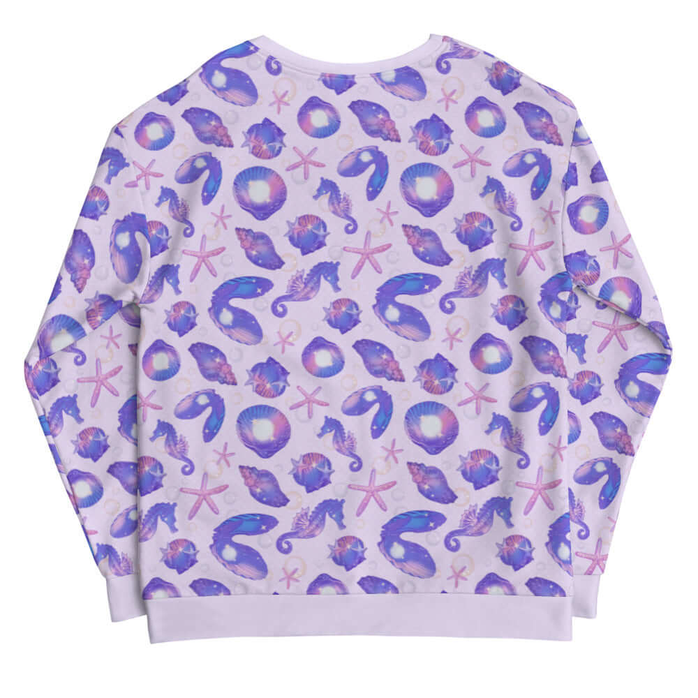 Elevate your style with the Sea Princess Sweatshirt, featuring vibrant seashells and starfish for a mermaid vibe.