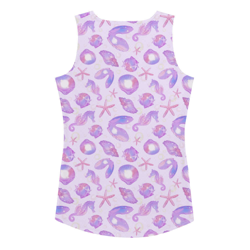 Stylish Sea Princess Tank Top featuring a vibrant seashell print, perfect for summer and a unique fashion statement.
