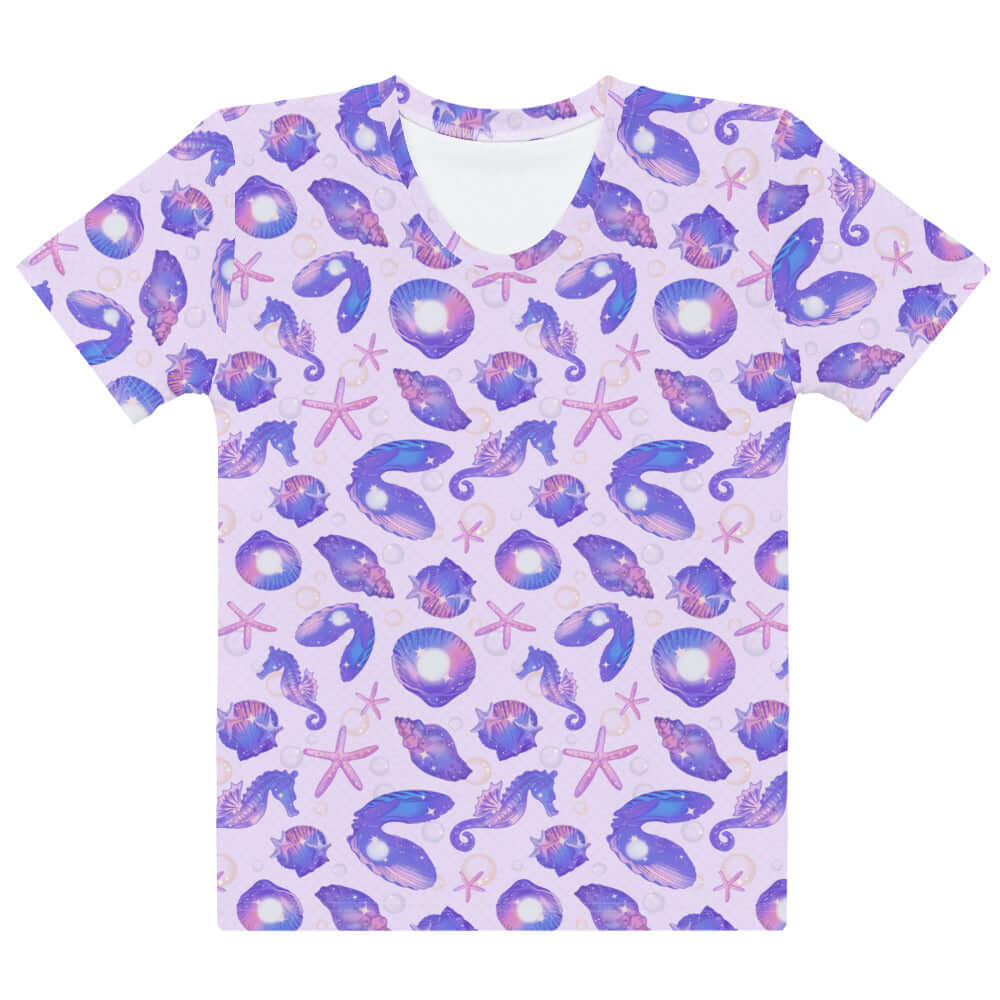 Stylish Sea Princess T-shirt featuring seashells and starfish, perfect for mermaid vibes and ultimate comfort.