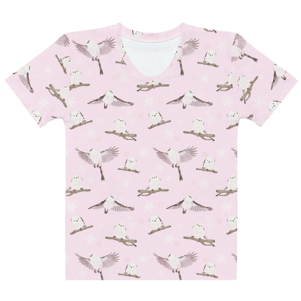 Cute Snow Bird T-shirt featuring playful birds and snowflakes, perfect for a cozy holiday vibe.