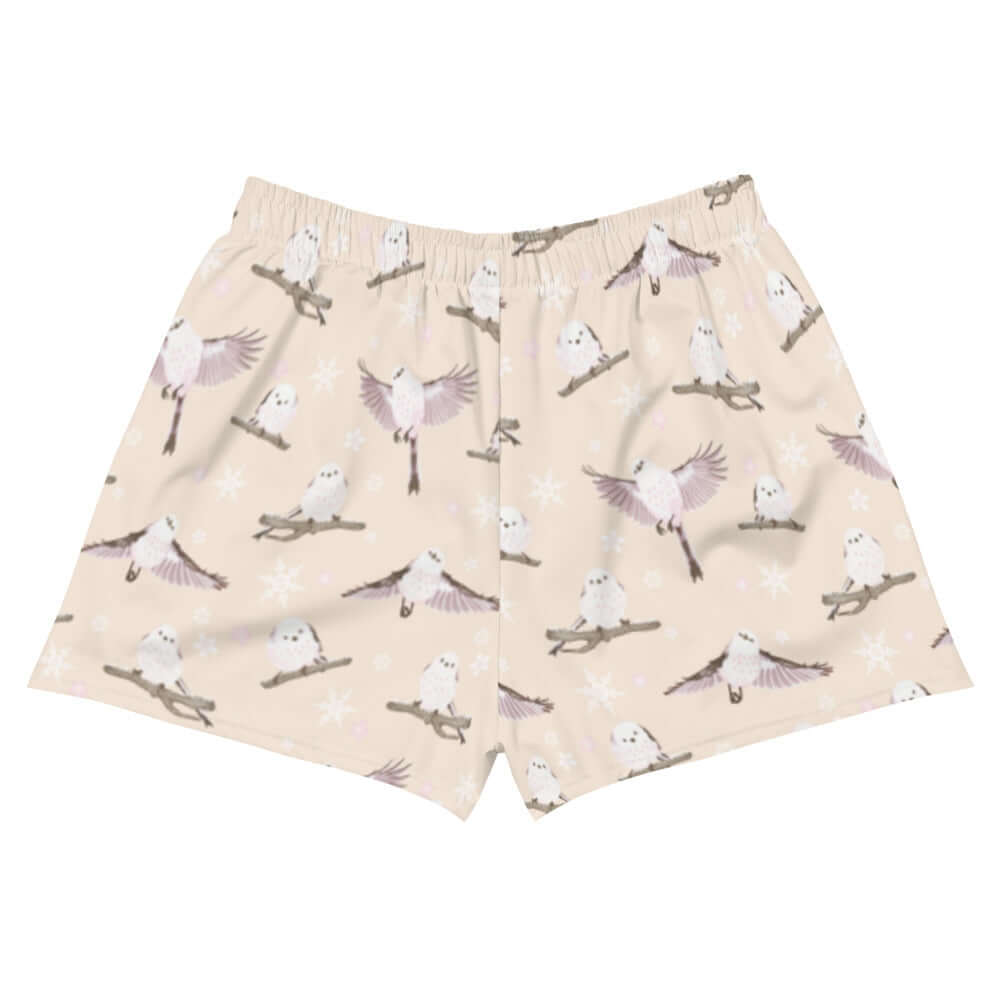 Soft and stylish, the Snow Bird Athletic Short Shorts from Koibito Clothing feature a charming bird print for comfort.