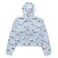 Lightweight and stylish, the Snow Bird cropped windbreaker features a unique bird print, perfect for outdoor adventures.