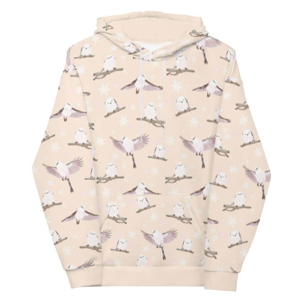 Cozy Snow Bird Hoodie featuring cute birds and a vibrant print, perfect for holiday warmth and style.