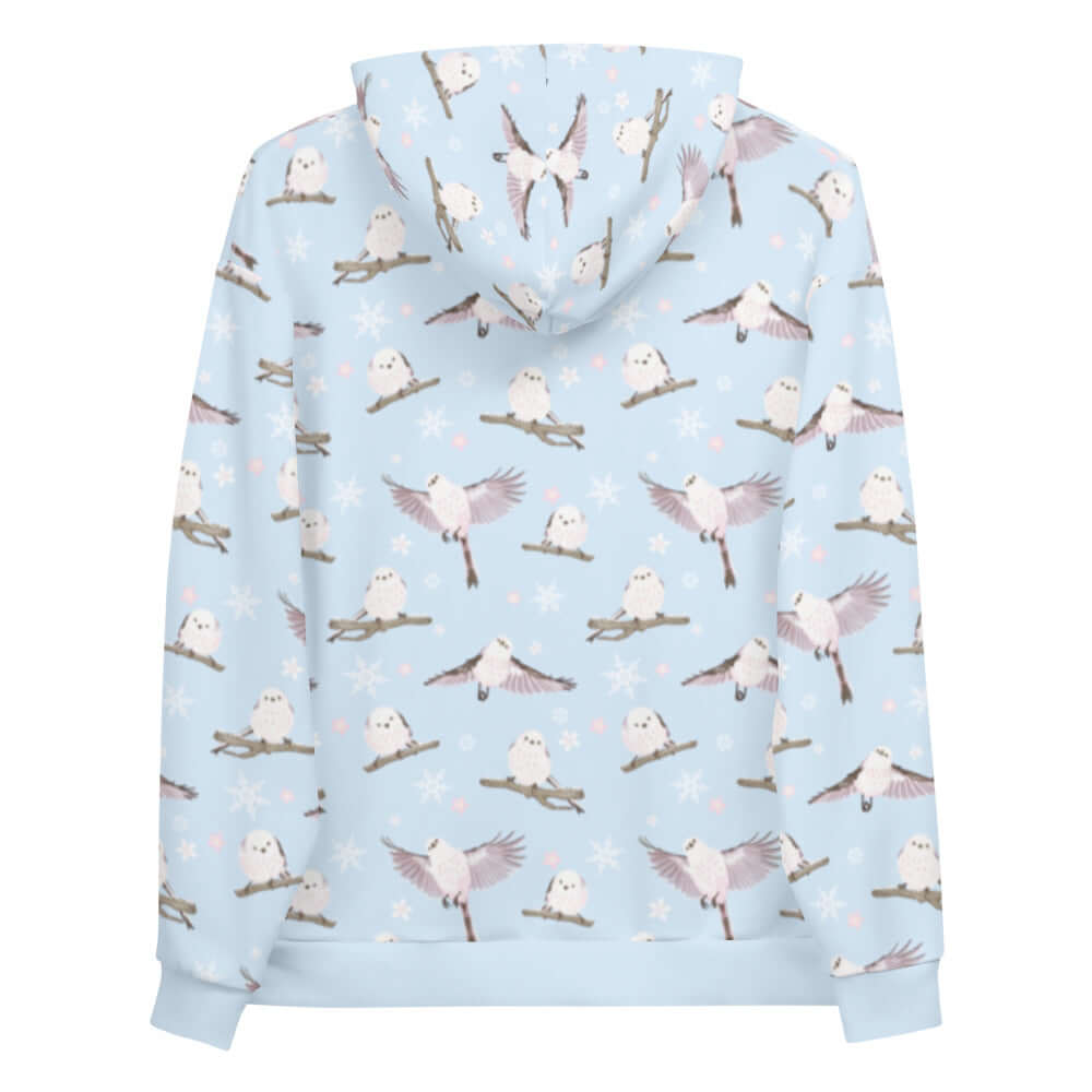 Cozy Snow Bird Hoodie featuring adorable birds and snowflakes, perfect for holiday warmth and style.
