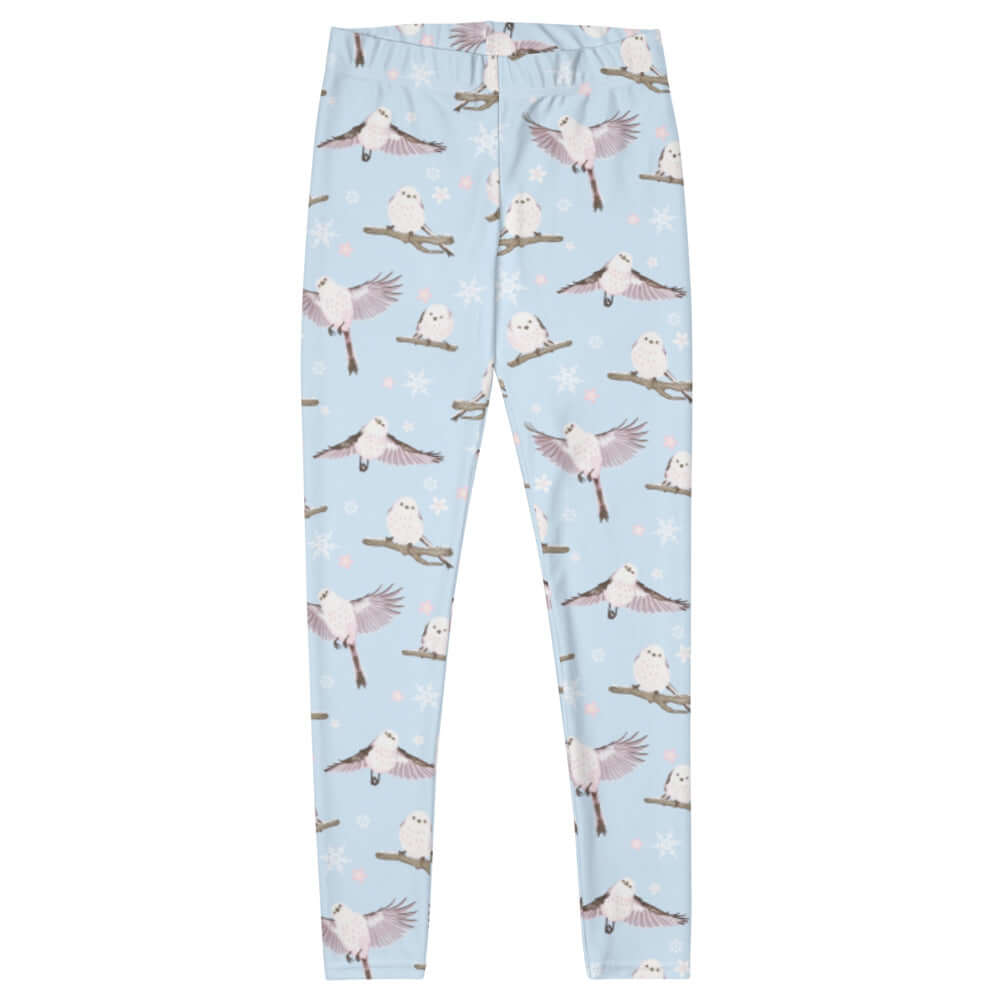 Soft pastel Snow Bird Leggings featuring adorable bird prints, perfect for winter comfort and style.