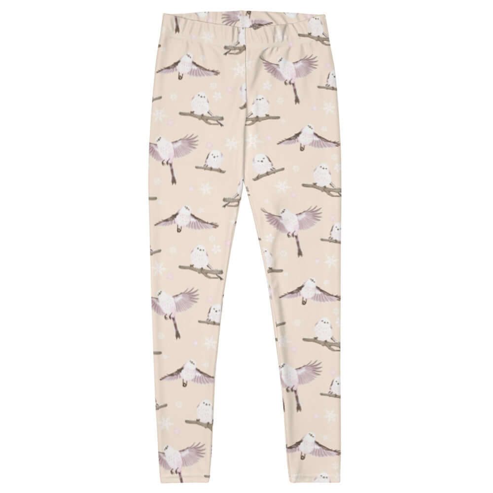 Soft pastel Snow Bird Leggings featuring a charming bird print, perfect for cozy winter outfits.