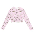 Snow Bird Long-sleeved Crop Top featuring a playful bird print, perfect for eco-friendly athleisure by [Brand Name].