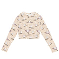 Snow Bird Long-sleeved Crop Top features an eco-friendly design with a cute bird print, perfect for athleisure and sports.