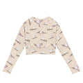 Stylish Snow Bird Long-sleeved Crop Top in eco-friendly fabric, perfect for athleisure and activewear.