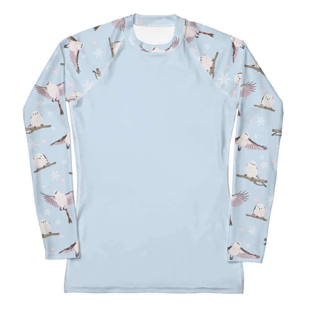 Stylish Snow Bird Rash Guard featuring a smooth design, perfect for sun protection during active sports.