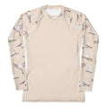 Explore the Snow Bird Rash Guard, a stylish long-sleeve top for active sports and sun protection. Perfect comfort!