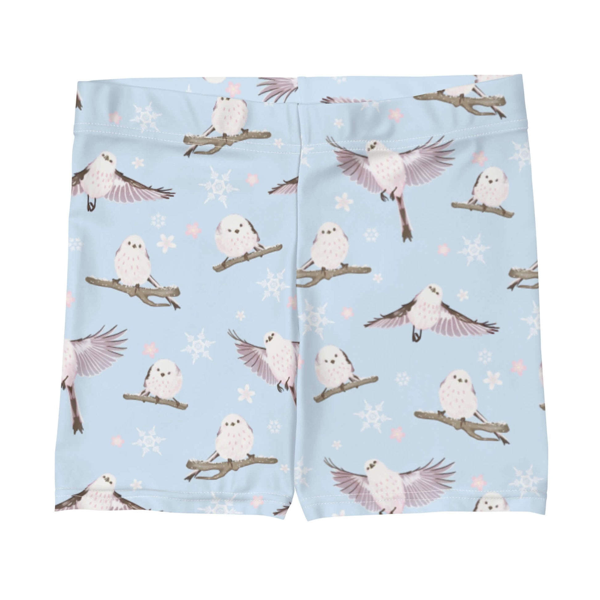 Soft and stylish, the Snow Bird Shorts feature a cute bird print, perfect for running or relaxing at Koibito Clothing.
