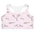 Cute and stylish Snow Bird Sports bra featuring a pink design with adorable birds, perfect for your gym wear collection.