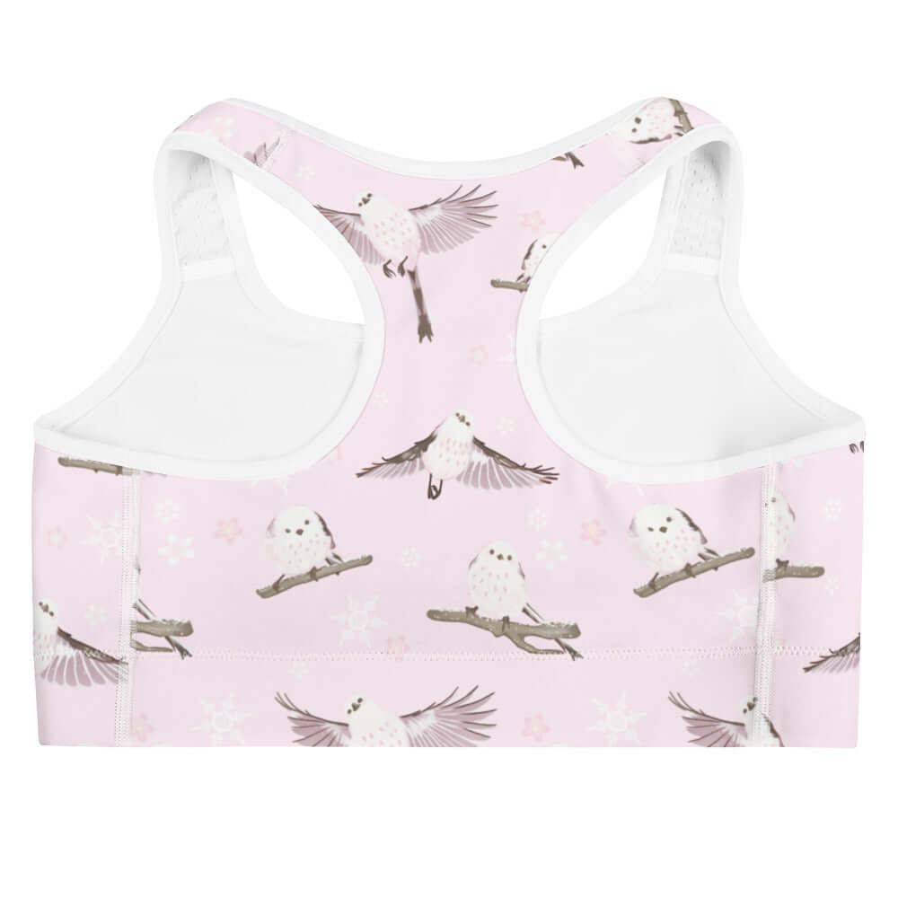 Stylish Snow Bird Sports bra with cute bird patterns, perfect for workouts while keeping you adorable and dry.