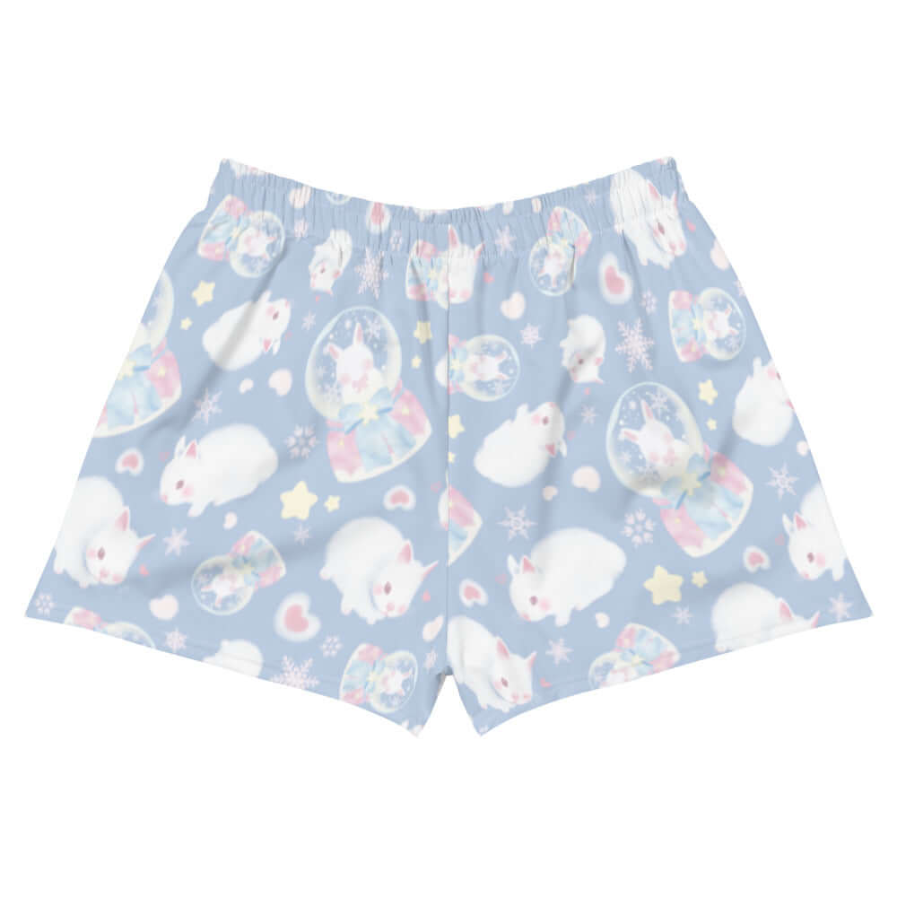 Snow Bunny Athletic Short Shorts in a cute bunny print, perfect for comfort and style, with handy pockets.