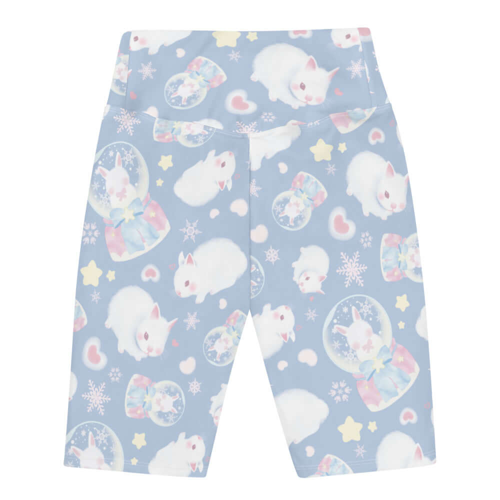 Snow Bunny Biker Shorts feature a cute bunny print, perfect for workouts or casual wear, ensuring comfort and style.