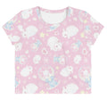 Sweet and feminine, the Snow Bunny Crop Top features playful bunny patterns in soft pink, perfect for any casual outing.