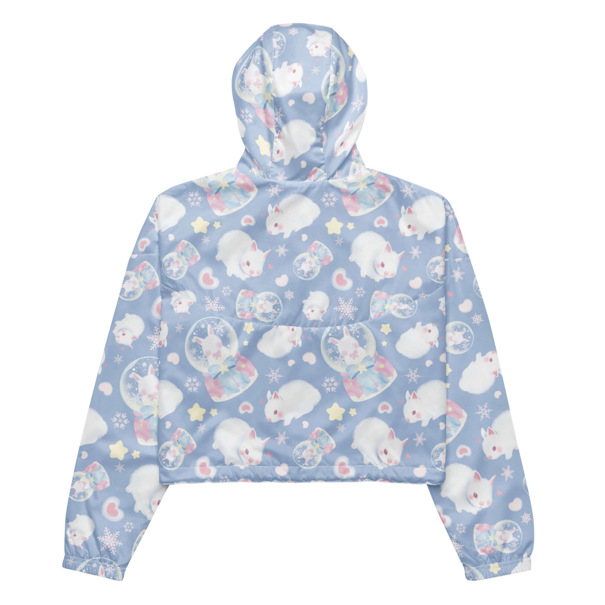 Stay stylish on your adventures with the Snow Bunny cropped windbreaker, featuring a fun print and lightweight, waterproof design.