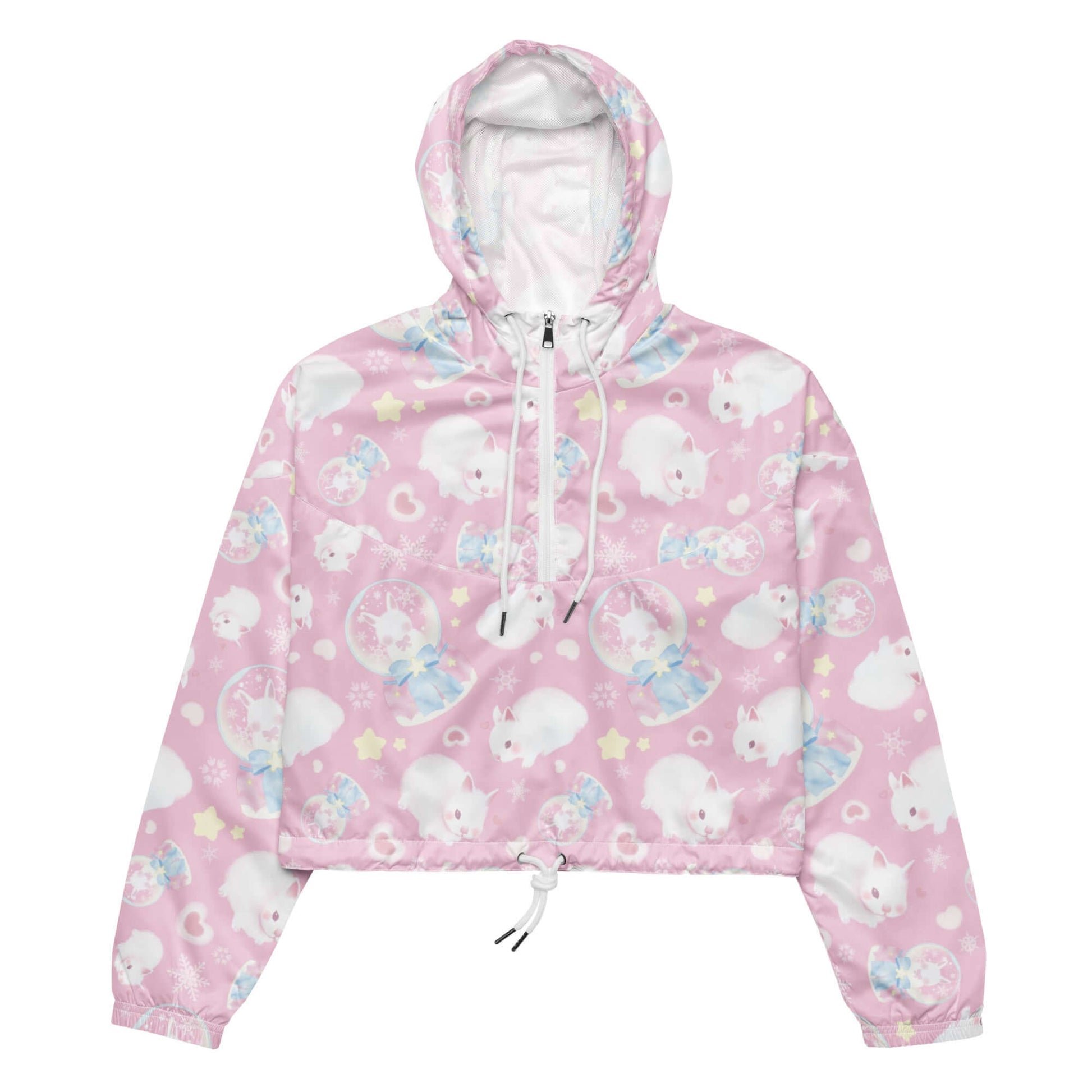 Lightweight and waterproof, the Snow Bunny cropped windbreaker is perfect for stylish outdoor adventures.