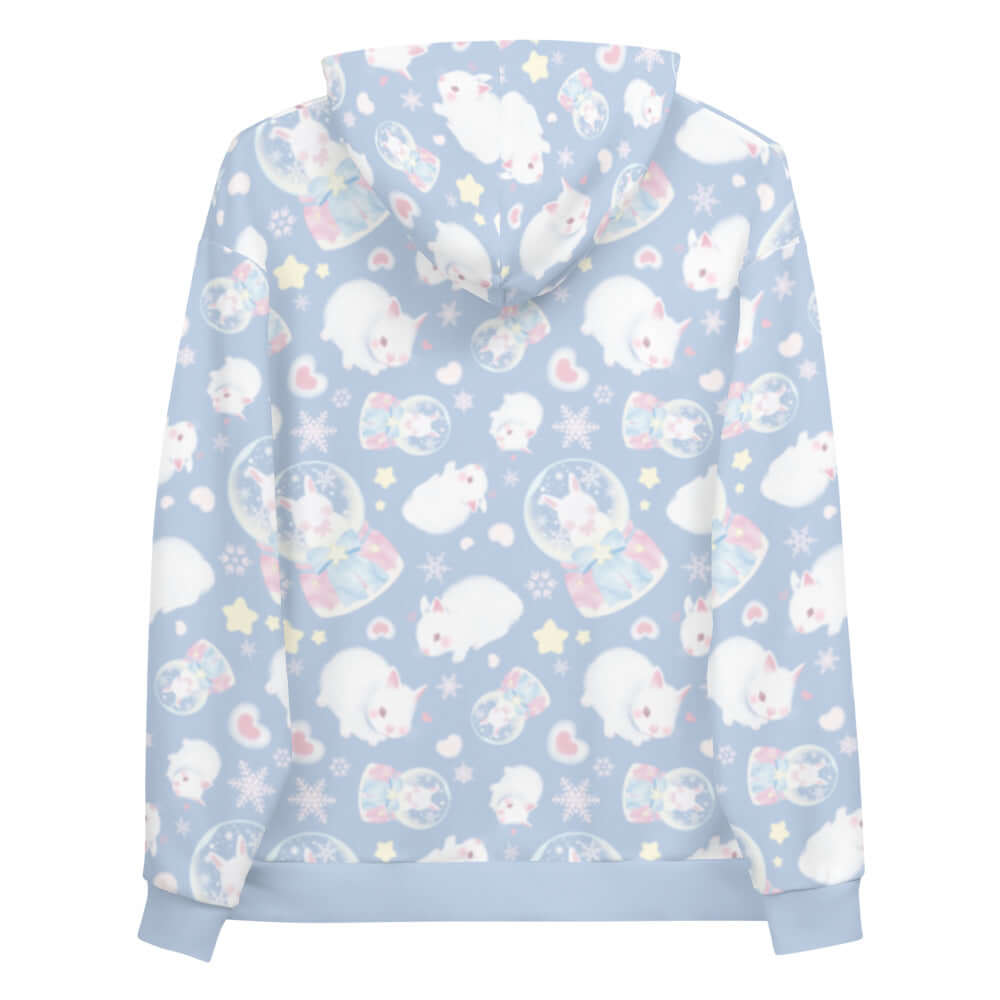 Cozy Snow Bunny Hoodie featuring adorable bunnies and a vibrant pastel design, perfect for any casual outfit.