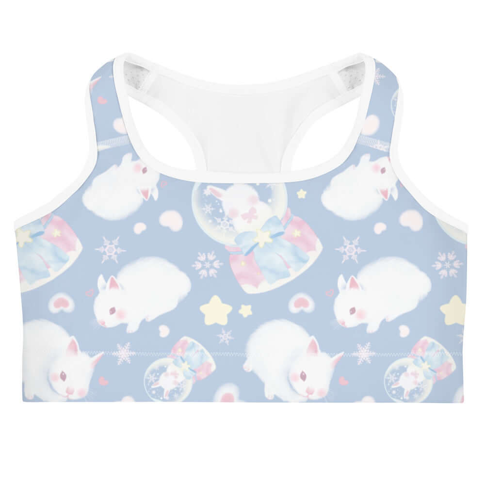 Cute and tough, the Snow Bunny Sports bra features a playful bunny print for your active lifestyle. Perfect for workouts!